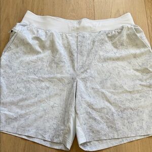 lululemon athletica White Marble-Print Workout Shorts